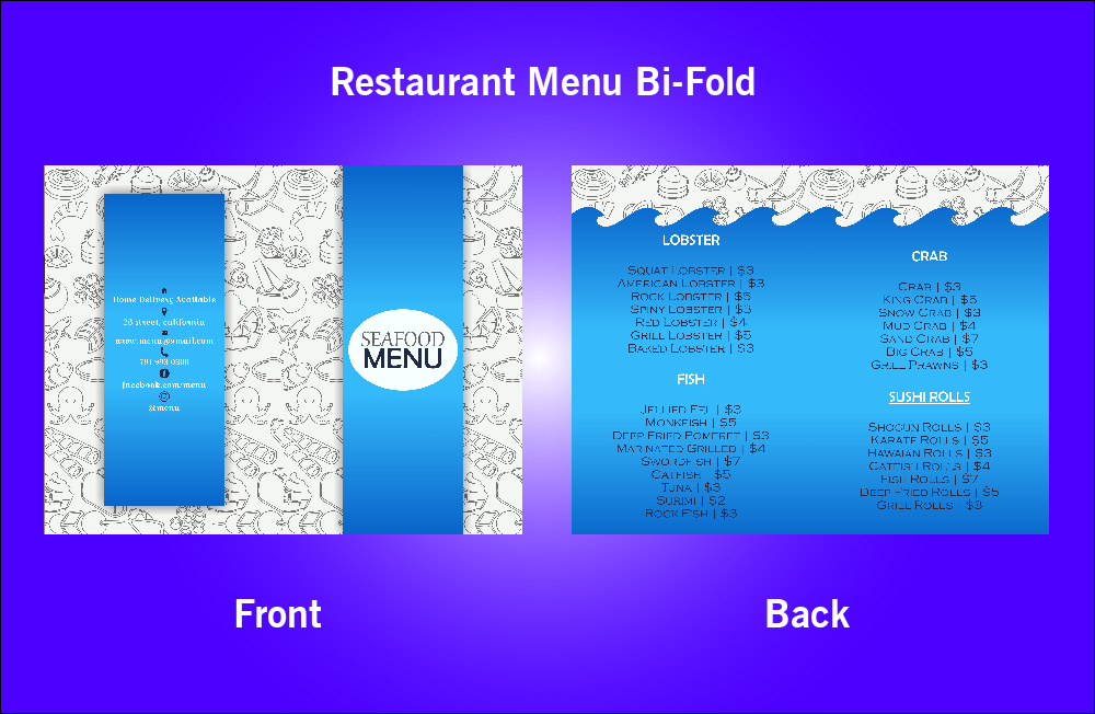 Restaurant Sea Food Bi-Fold Menu - V41 (11.x8.5)