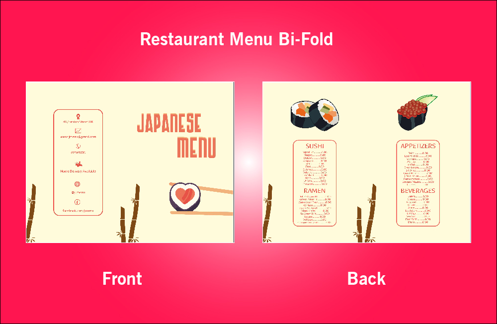 Restaurant Japanese Menu Bi-Fold - S2 (11x8.5)
